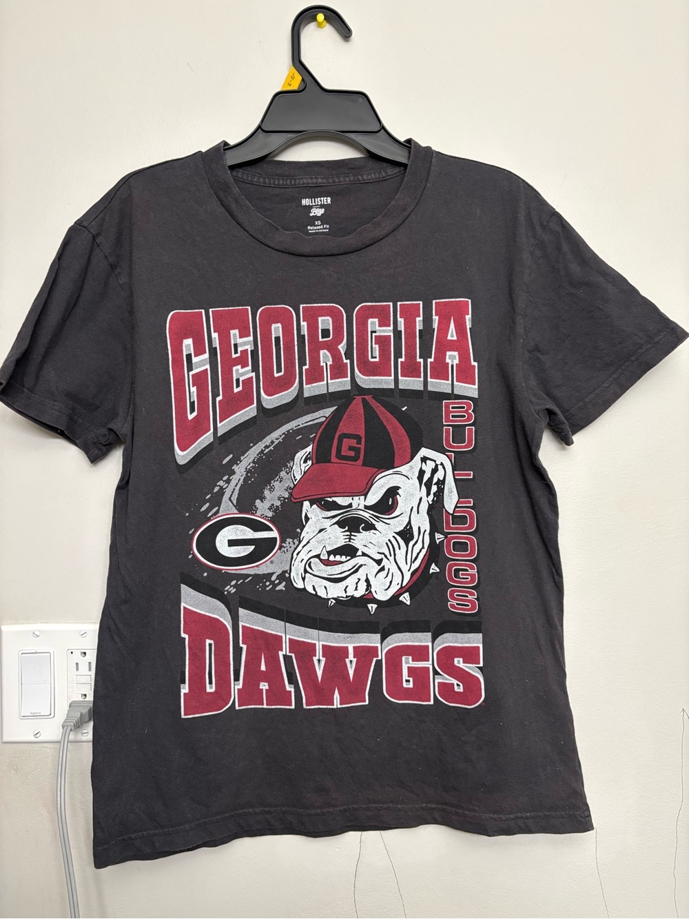 Hollister Black Georgia Dawgs Graphic Tee with Red/White Print